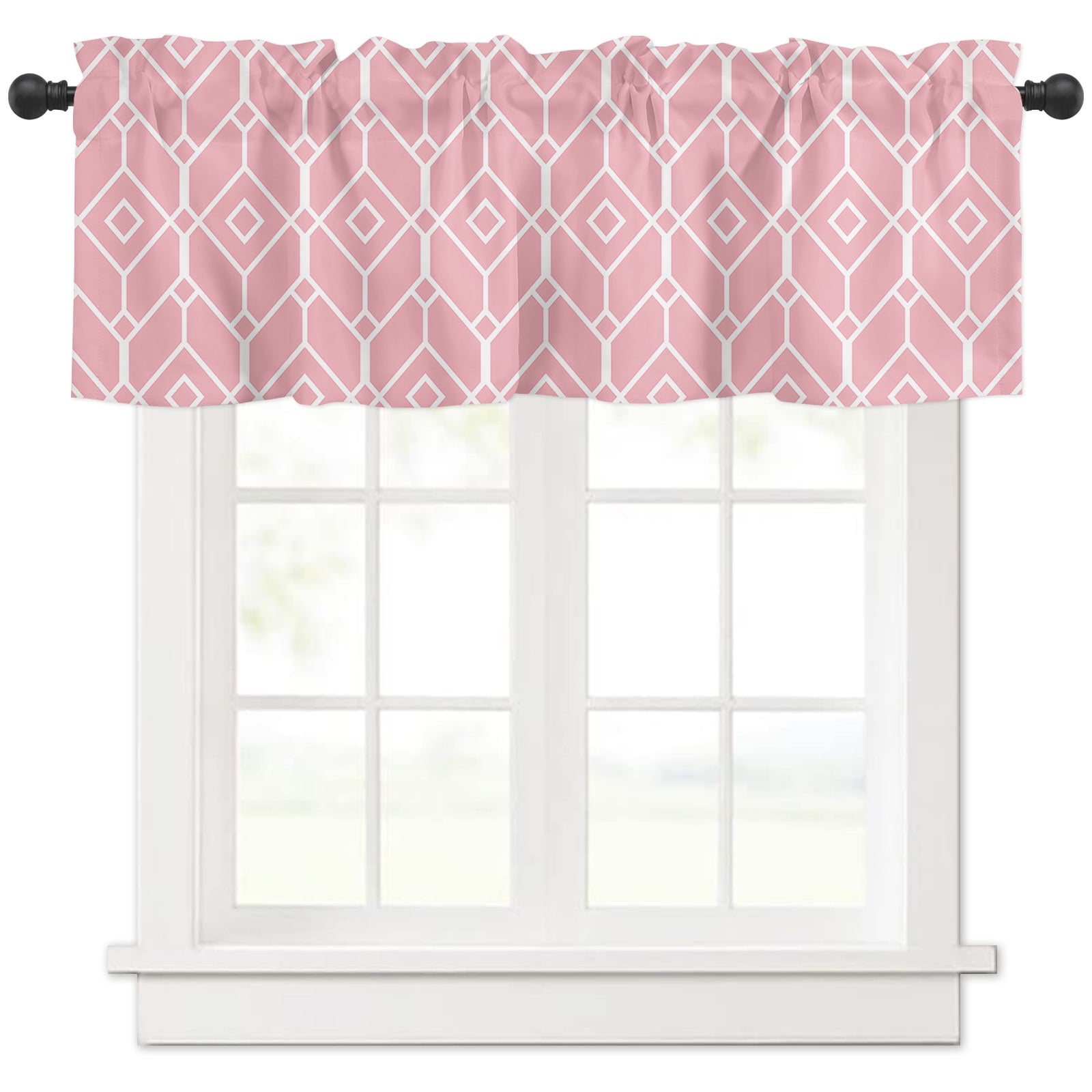 Valances for Windows 3D Geometric Pattern Pink Kitchen Curtains ...