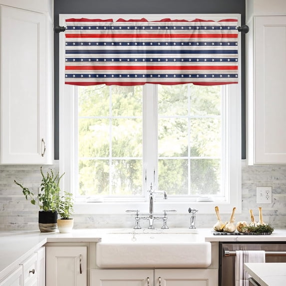 Valances for Windows 4th of July Independence Day USA American Flag Patriotic Star and Stripes Kitchen Curtains Valances 54"x18" Blackout Window Treatments Rod Pocket Valance Curtains for Bathroom
