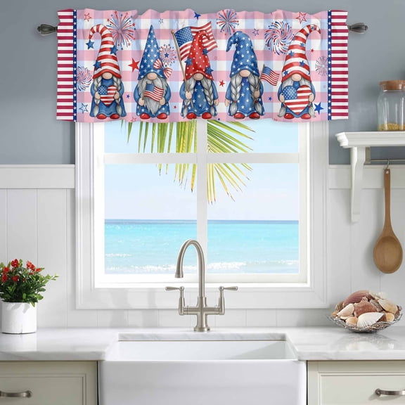 Valances for Windows 4th of July Patriotic Flag Gnome Rod Pocket Short Curtain for Bathroom Living Room Bedroom Stars and Stripes Freedom 1 Panel 42x12in