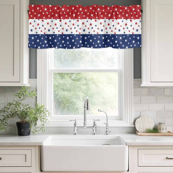 Valances for Windows,4th of July Patriotic Stars Flag Kitchen Curtain Valance Short Rod Pocket Panels Freedom Red Blue White Small Window Treatment for Living Room Bedroom Bathroom,42"Wx12"L