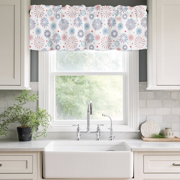 Valances for Windows,4th of July Patriotic Stars Stripes Kitchen Curtain Valance Short Rod Pocket Panels Red Blue Freedom Celebration Small Window Treatment for Living Room Bedroom Bathroom,42"Wx12"L
