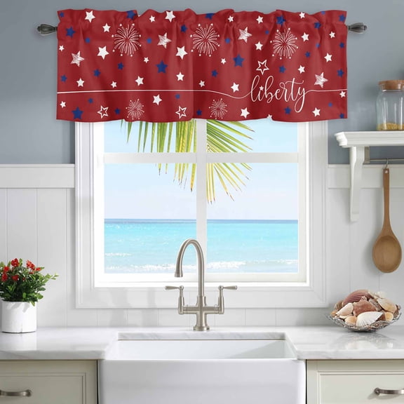 Valances for Windows 4th of July White Blue Star on Red Rod Pocket Short Curtain for Bathroom Living Room Bedroom Patriotic Liberty Concept 1 Panel 42x12in