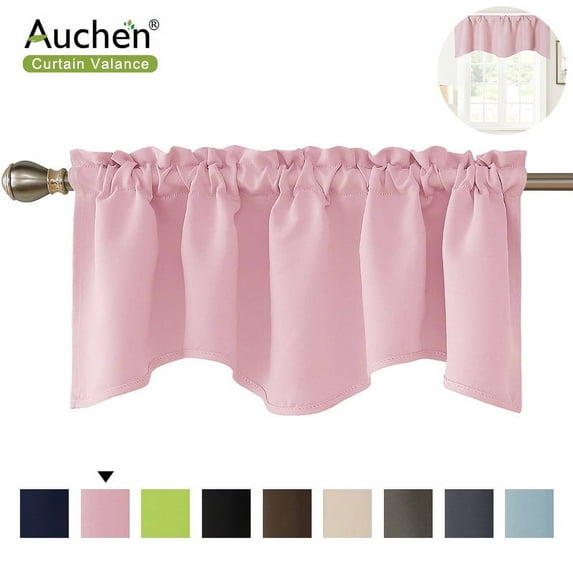Valances for Windows, AUCHEN Ultra Elegant Solid Color Short Curtain Valance, Pocket Valances for Windows - Bathroom, Living Room and Kitchens - 52" x 18", Pale Pink