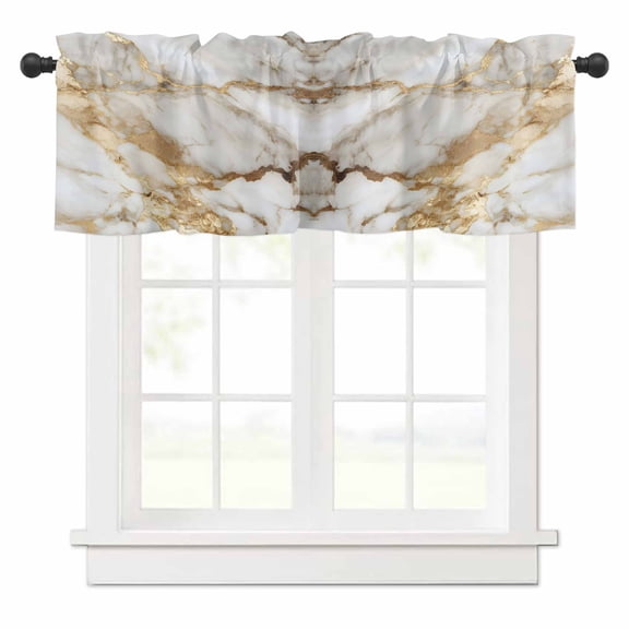 Valances for Windows Abstract Art White Marble Pattern Gold Crack Rock Texture Valance Rod Pocket Window Treatments Curtains for Kitchen Small Windows Living Room Bedroom Bathroom, 54"x18"