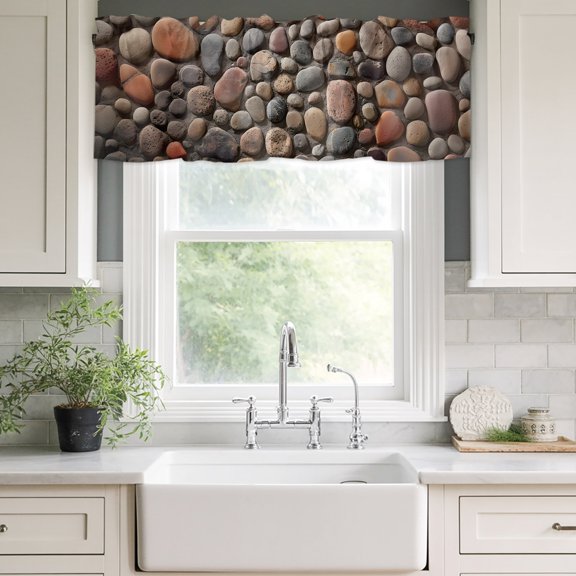 Valances for Windows,Abstract Country Stones Kitchen Curtain Valance Short Rod Pocket Panels Cobblestones Pattern Small Window Treatment for Living Room Bedroom Bathroom,42"Wx12"L