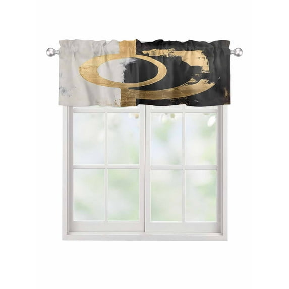 Valances for Windows Abstract Gold Black Rod Pocket Cafe Window Treatments Valance Curtains for Kitchen Bathroom Laundry Basement Windows 56"x16"