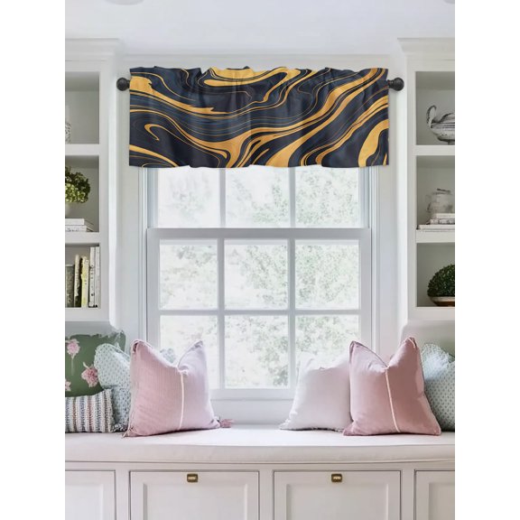 Valances for Windows,Abstract Marble Gold Fluid Kitchen Curtain Valance Short Rod Pocket Panels Stripes Geometric Line Small Window Treatment for Living Room Bedroom Bathroom,42"Wx12"L