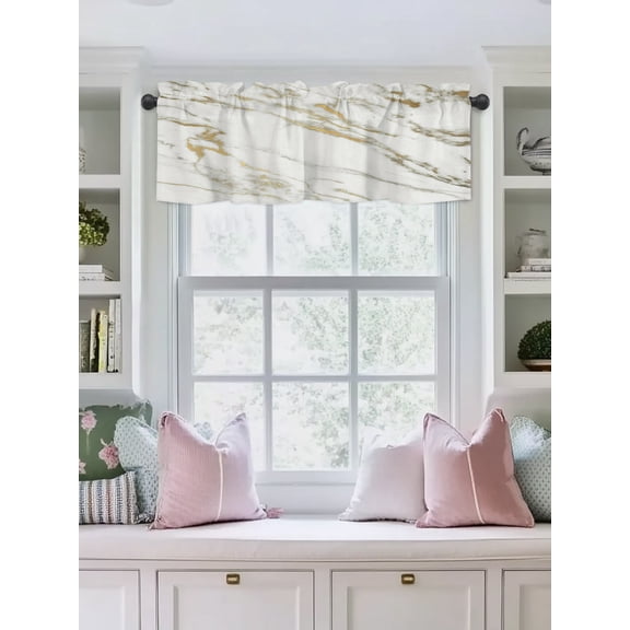Valances for Windows,Abstract Marble Gold Stripes Kitchen Curtain Valance Short Rod Pocket Panels Modern Style Small Window Treatment for Living Room Bedroom Bathroom,42"Wx12"L