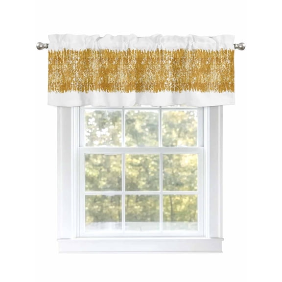 Valances for Windows Abstract Minimalist Color Painting Art Rod Pocket Short Curtain for Bathroom Living Room Bedroom Stripe Gold Block on White 1 Panel 42x12in