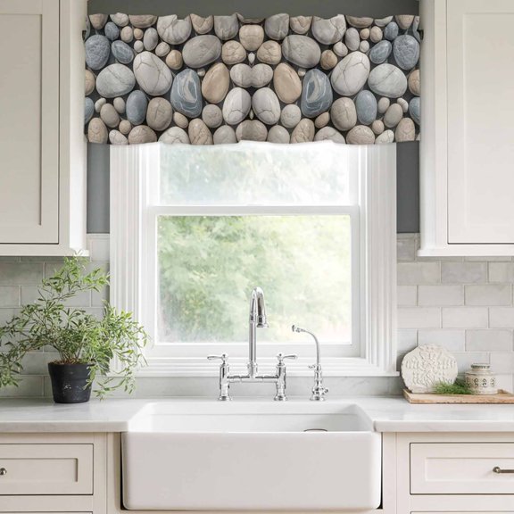 Valances for Windows,Abstract Natural Grey Cobblestone Kitchen Curtain Valance Short Rod Pocket Panels Modern Grey Pebble Stone Small Window Treatment for Living Room Bedroom Bathroom,42"Wx12"L