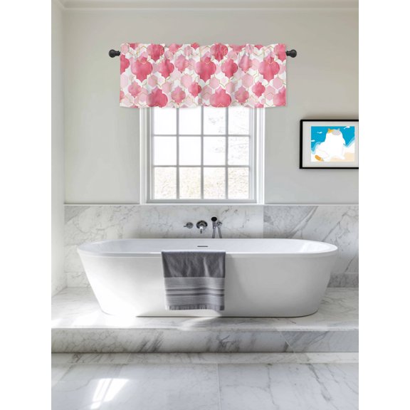 Valances for Windows,Abstract Pink Moroccan Lattice Kitchen Curtain Valance Short Rod Pocket Panels Geometric Gradient Tile Plaid Small Window Treatment for Living Room Bedroom Bathroom,42"Wx12"L
