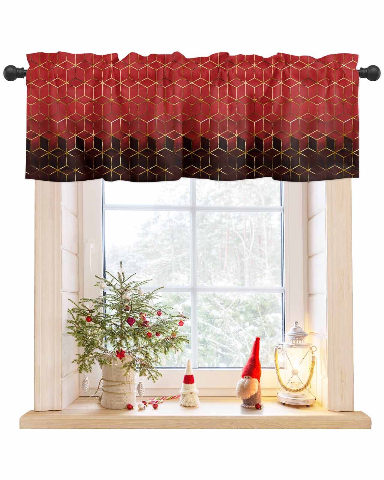Chaps Window Valances for Windows, Abstract Red Honeycomb Geometric Gradient Art Rod ...