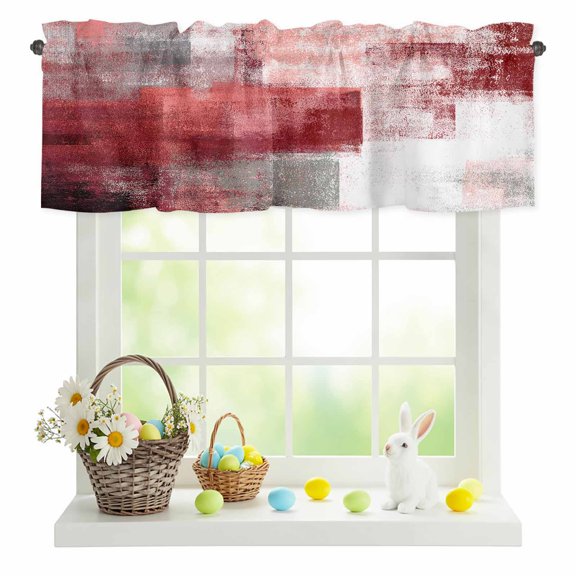 Valances for Windows Abstract Red White Gradient Rod Pocket Short Curtain for Bathroom Living Room Bedroom Retro Mottled Brush Texture 1 Panel 42x12in