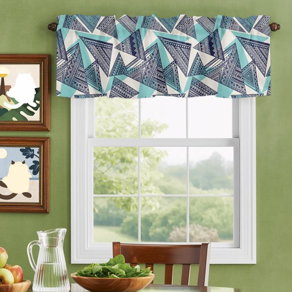 Valances for Windows,Abstract Tribal Triangle Pattern Kitchen Curtain Valance Short Rod Pocket Panels Rustic Geometric Art Small Window Treatment for Living Room Bedroom Bathroom,42"Wx12"L