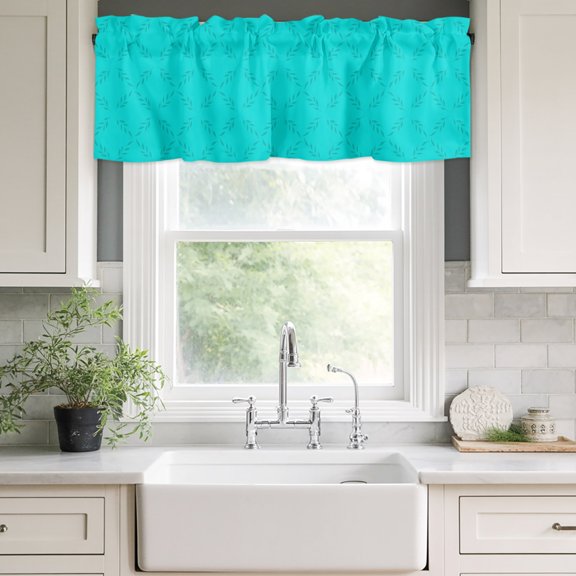 Valances for Windows,Abstract Turquoise Diamond Leaves Kitchen Curtain Valance Short Rod Pocket Panels Modern Art Small Window Treatment for Living Room Bedroom Bathroom,42"Wx12"L