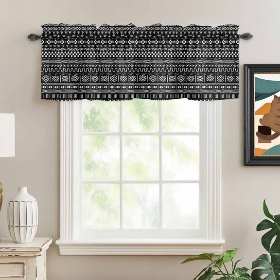 Valances for Windows,Africa Traditional Ethnicity Pattern Kitchen Curtain Valance Short Rod Pocket Panels Abstract Geometric Art Small Window Treatment for Living Room Bedroom Bathroom,54"Wx18"L