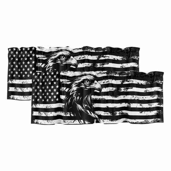 Valances for Windows, American Flag Kitchen Curtains Valances 2 Pack for Living Room Bedroom Bathroom, Black US Flag Eagle Light Filtering Curtains Rod Pocket Valance 42"x12"