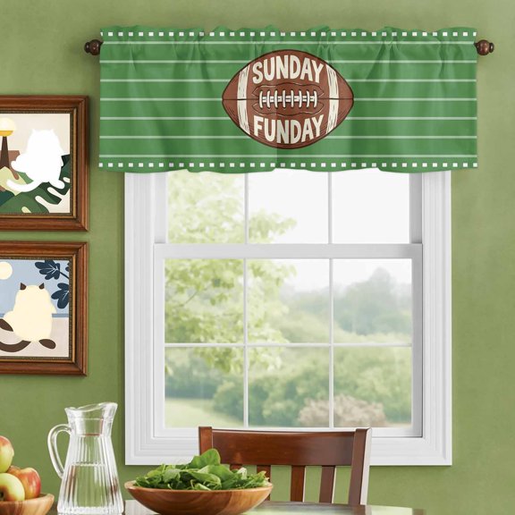 Valances for Windows,American Rugby Ball Kitchen Curtain Valance Short Rod Pocket Panels Green Background White Striped Small Window Treatment for Living Room Bedroom Bathroom,42"Wx12"L