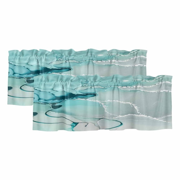 Valances for Windows, Aqua Marble Valance Curtains Blackout Drapes for Kitchen/Bathroom/Cafe, Modern Abstract Gradient Water Fluid Art Rod Pocket Window Toppers Valances 2 Pack Clearance 42''x12''
