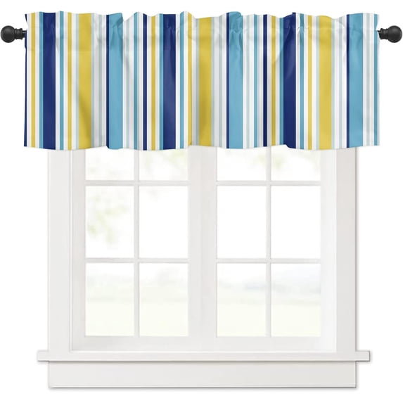 Valances for Windows Aqua Navy Blue and Yellow Colorful Texture Rod Pocket Short Window Valance Curtains Home Decor Window Treatment for Kitchen Living Room Bedroom 54x18in