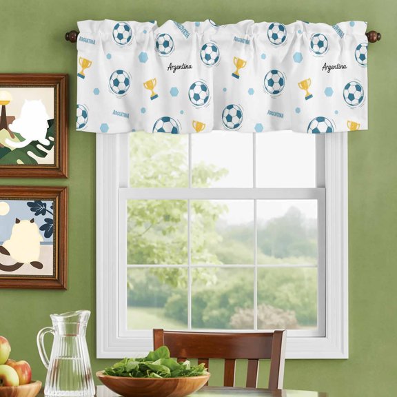 Valances for Windows,Argentina Soccer Pattern Kitchen Curtain Valance Short Rod Pocket Panels Cartoon Sports Football Small Window Treatment for Living Room Bedroom Bathroom,42"Wx12"L