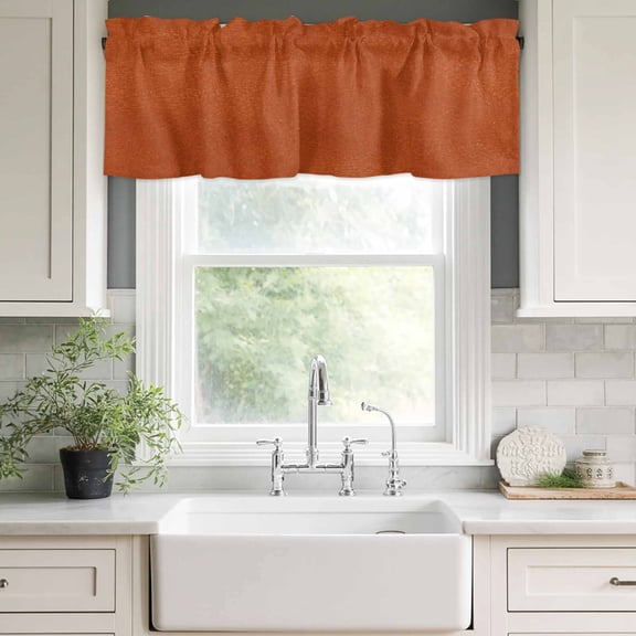 Valances for Windows,Autumn Burnt Orange Kitchen Curtain Valance Short Rod Pocket Panels Solid Color Terracotta Aesthetic Small Window Treatment for Living Room Bedroom Bathroom,42"Wx12"L