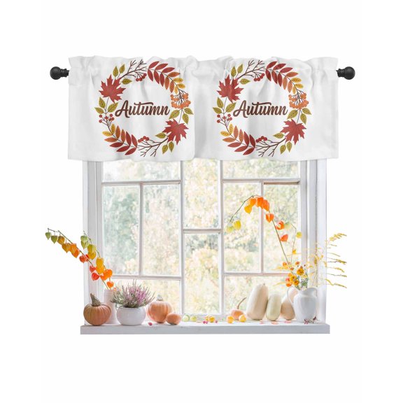 Valances for Windows, Autumn Fall Watercolor Maple Leaf Wreath Rod Pocket Short Window Valance Curtains Holiday Window Treatment for Kitchen Living Room Bathroom, 42"x12"