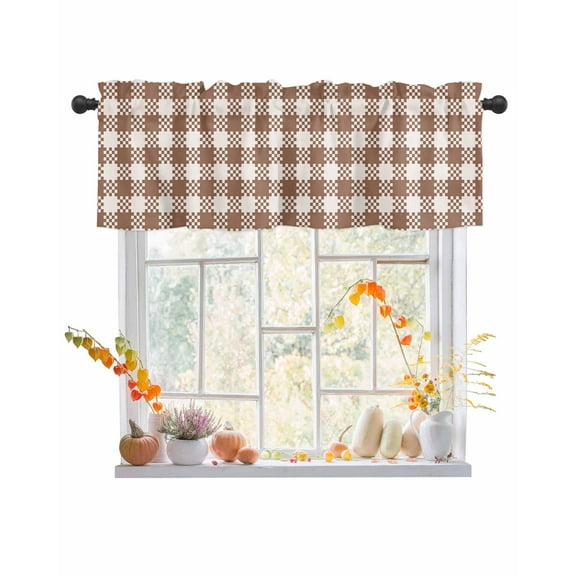Valances for Windows, Autunm Brown Lattice Rod Pocket Short Window Valance Curtains Holiday Window Treatment for Kitchen Living Room Bathroom, 42"x12"