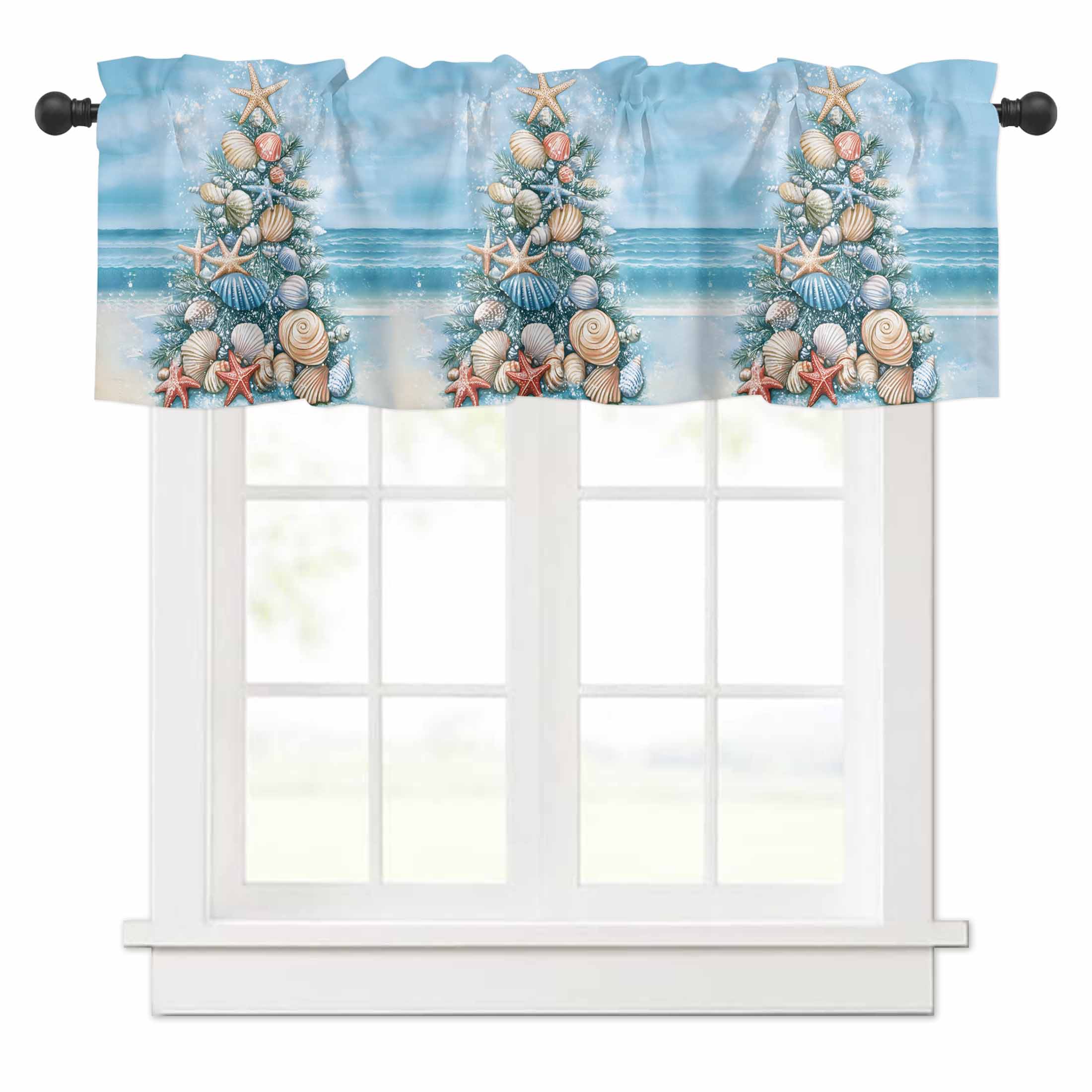 Room Window Shell Valances for Windows Beach Pine Tree Window Valances Rod Pocket Shell ...
