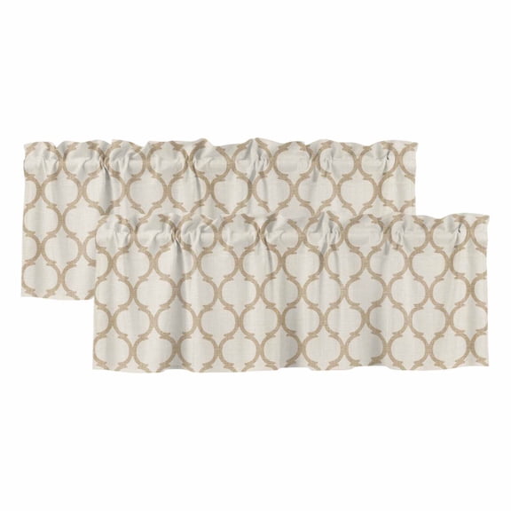 Valances for Windows, Beige Moroccan Valance Curtains Blackout Drapes for Kitchen/Bathroom/Cafe, Morocco Geometric Quatrefoil Lattice Rod Pocket Window Toppers Valances 2 Pack Clearance 54''x18''