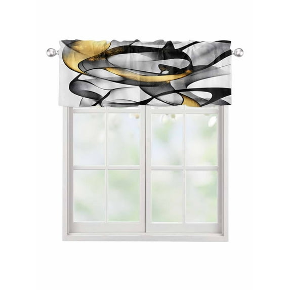 Valances for Windows Black and Gold Line Leaf Rod Pocket Cafe Window Treatments Valance Curtains for Kitchen Bathroom Laundry Basement Windows 42"x18"