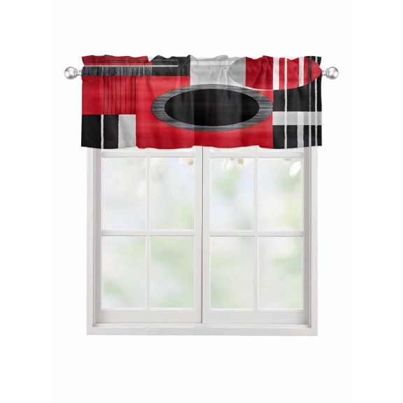 Valances for Windows Black Red White Geometric Rod Pocket Cafe Window Treatments Valance Curtains for Kitchen Bathroom Laundry Basement Windows 42"x12"