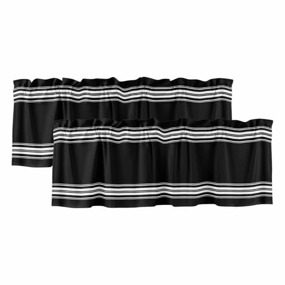 Valances for Windows, Black Striped Kitchen Curtains Valances 2 Pack for Living Room Bedroom Bathroom, Farmhouse Black White Stripes Light Filtering Curtains Rod Pocket Valance 42"x12"