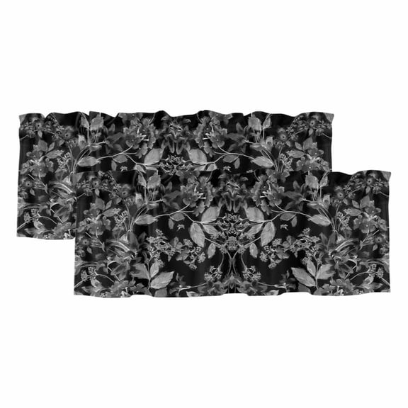 Valances for Windows, Black and White Floral Valance Curtains Blackout Drapes for Kitchen/Bathroom/Cafe, Modern Oil Painting Abstract Art Rod Pocket Window Toppers Valances 2 Pack Clearance 42''x12''