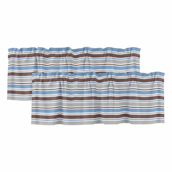 Valances for Windows, Blue Brown Striped Kitchen Curtains Valances 2 Pack for Living Room Bedroom Bathroom, Farmhouse Stripes Modern Abstract Art Light Filtering Curtains Rod Pocket Valance 42"x12"
