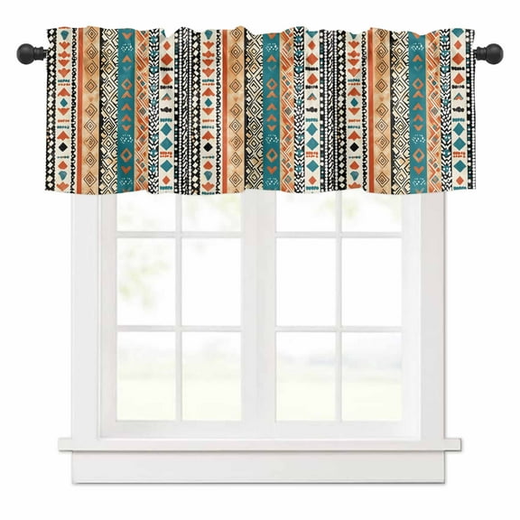 Valances for Windows Bohemian Patterns Coloed Seamless Stitching Valance Rod Pocket Window Treatments Curtains for Kitchen Small Windows Living Room Bedroom Bathroom, 60"x18"