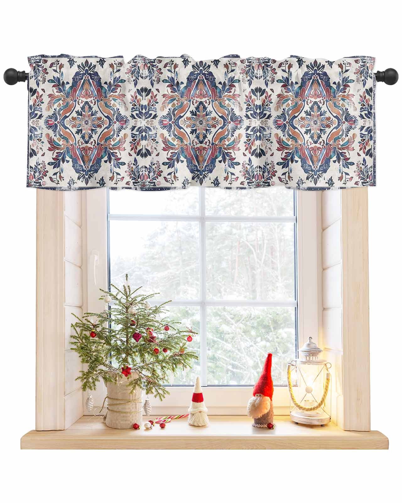Photo inspiration: Bohemian Kitchen Window Valances Reference: Valances For Windows Bohemian Vintage Blue Red Floral Pattern Rod