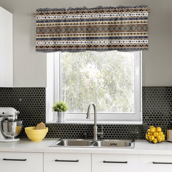 Valances for Windows,Boho Tribal Stripes Kitchen Curtain Valance Short Rod Pocket Panels Ethnic Borders Arrow Motifs Small Window Treatment for Living Room Bedroom Bathroom,42"Wx18"L