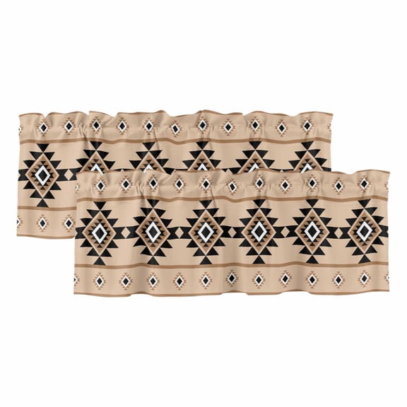 Valances for Windows, Brown Black Boho Kitchen Curtains Valances 2 Pack for Living Room Bedroom Bathroom, Country Aztec Southwest Geometric Light Filtering Curtains Rod Pocket Valance 42"x12"