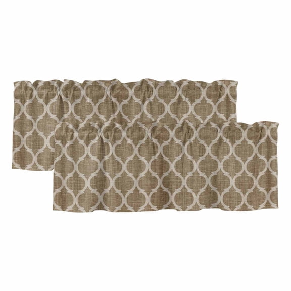 Valances for Windows, Brown Moroccan Valance Curtains Blackout Drapes for Kitchen/Bathroom/Cafe, Morocco Retro Abstract Quatrefoil Plaid Rod Pocket Window Toppers Valances 2 Pack Clearance 42''x12''