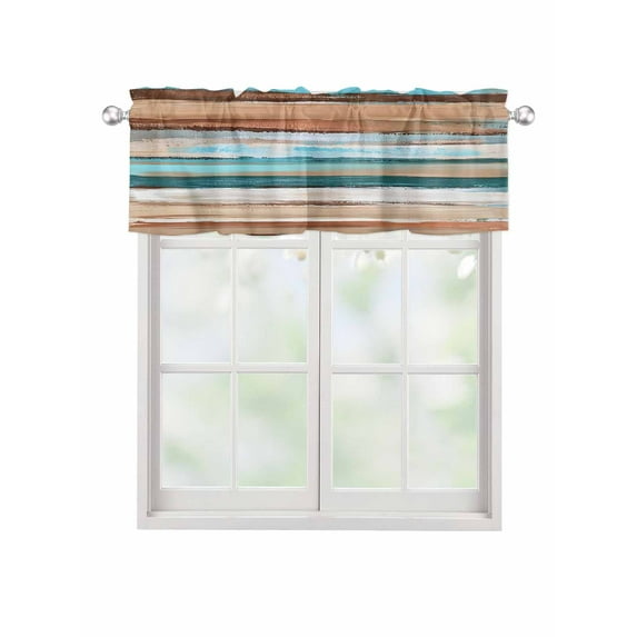Valances for Windows Brown Turquoise Board Rod Pocket Cafe Window Treatments Valance Curtains for Kitchen Bathroom Laundry Basement Windows 60"x14"