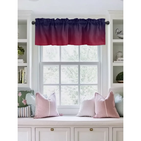 Valances for Windows,Burgundy Red Gradient Ombre Kitchen Curtain Valance Short Rod Pocket Panels Dark Maroon Shadow Small Window Treatment for Living Room Bedroom Bathroom,42"Wx12"L
