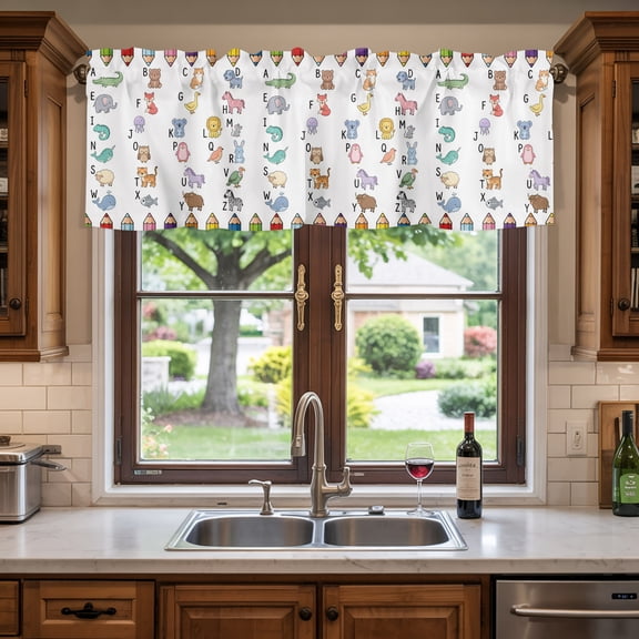 Valances for Windows,Cartoon Cute Letter Kitchen Curtain Valance Short Rod Pocket Panels Colored Crayon Small Window Treatment for Living Room Bedroom Bathroom,60"Wx18"L