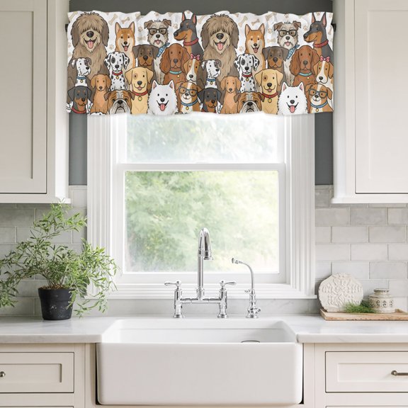 Valances for Windows,Cartoon Lovely Puppies Dogs Kitchen Curtain Valance Short Rod Pocket Panels Bones Claws Background Small Window Treatment for Living Room Bedroom Bathroom,42"Wx12"L