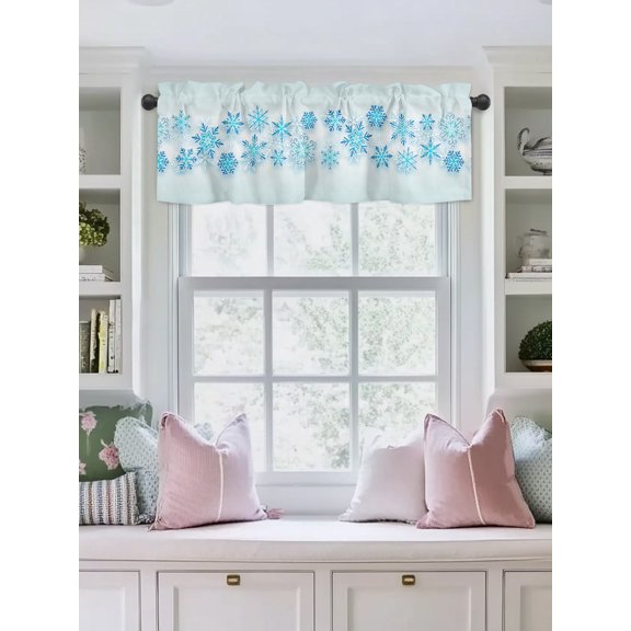 Valances for Windows,Christmas Abstract Blue Snowflakes Kitchen Curtain Valance Short Rod Pocket Panels Winter Snow Scene Small Window Treatment for Living Room Bedroom Bathroom,42"Wx12"L