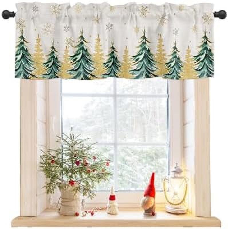 Valances for Windows Christmas Cedar Golden Snowflake Xmas Tree Valance