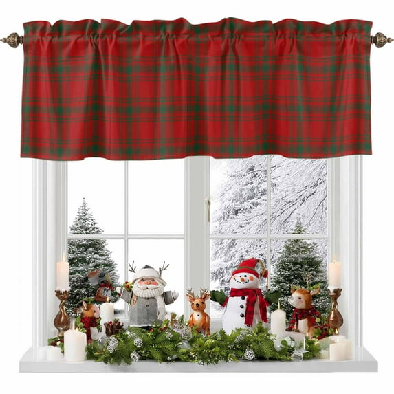 Valances for Windows Christmas Classical Rod Pocket Cafe Window Treatments Valance Curtains for Kitchen Bathroom Laundry Basement Windows 60"x14"