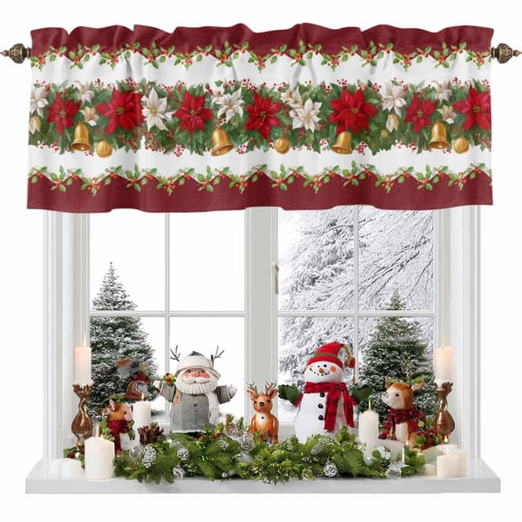 Valances for Windows Christmas Poinsettia Rod Pocket Cafe Window Treatments Valance Curtains for Kitchen Bathroom Laundry Basement Windows 42"x18"