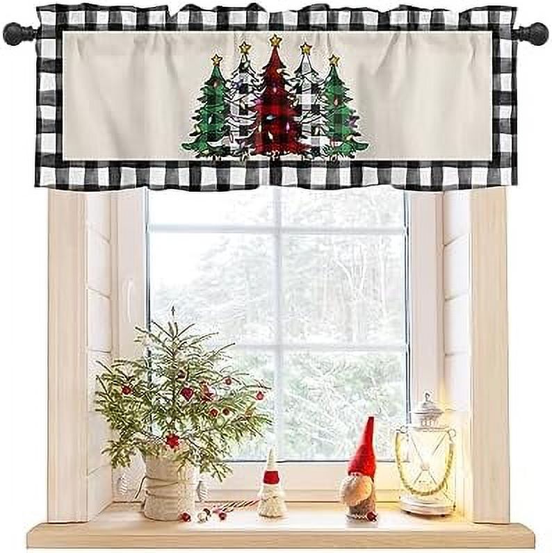 Valances for Windows Christmas Red Green Buffalo Plaid Xmas Tree