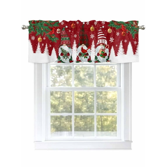 Valances for Windows Christmas Xmas Tree Gnome Snowflakes Red Texture Rod Pocket Cafe Window Treatments Valance Curtains for Kitchen Bathroom Laundry Basement Windows 60"x18"